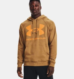 'Under Armour' Men's Rival Fleece Big Logo Hoodie - Antique Ochre / Omega Orange