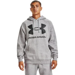 'Under Armour' Men's Rival Fleece Big Logo Hoodie - Mod Grey Light Heather / Onyx White