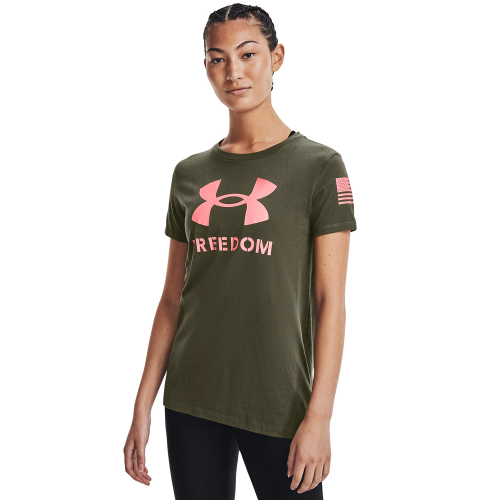 'Under Armour' Women's Freedom Logo T-Shirt - Marine OD Green / Pink Sands 1 'Under Armour' Women's Freedom Logo T-Shirt - Marine OD Green / Pink Sands