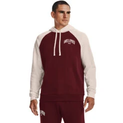 'Under Armour' Men's Rival Fleece Wordmark Colorblock Hoodie - Chestnut Red